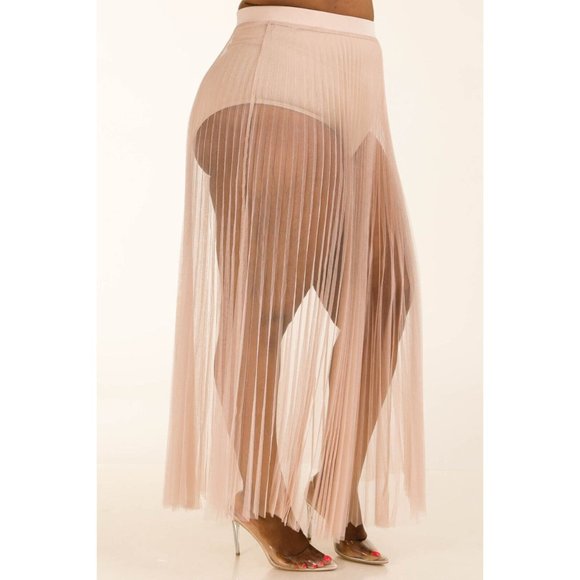 Women's Sexy Elastic Waist Pleated Mesh Maxi Skirt Plus Size 1X 2X 3X - Picture 10 of 11